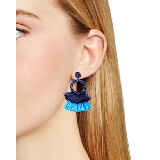 Cheapest ⌛ AQUA Beaded Raffia Tassel Statement Earrings - 100% Exclusive Blue 🔥 - Image 2