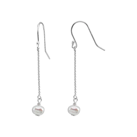 New โ๏ธ AQUA Cultured Freshwater Pearl Chain Drop Earrings - 100% Exclusive White/gold โค๏ธ - Image 3