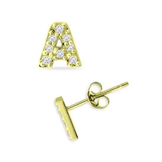 Budget ✨ AQUA Pavé Initial Stud Earrings In 18K Gold Plated Sterling Silver - 100% Exclusive 🛒 - Image 2