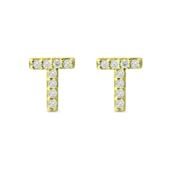 Budget ✨ AQUA Pavé Initial Stud Earrings In 18K Gold Plated Sterling Silver - 100% Exclusive 🛒 - Image 14