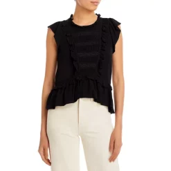 Budget 🔔 AQUA Ruffle Trim Flutter Sleeve Top - 100% Exclusive Black 😀