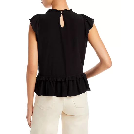 Budget 🔔 AQUA Ruffle Trim Flutter Sleeve Top - 100% Exclusive Black 😀 - Image 3