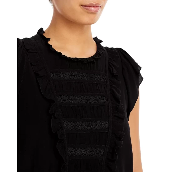 Budget 🔔 AQUA Ruffle Trim Flutter Sleeve Top - 100% Exclusive Black 😀 - Image 4