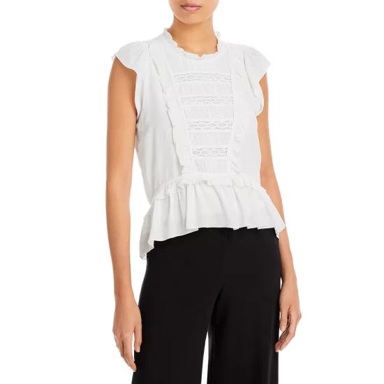 Budget 🔔 AQUA Ruffle Trim Flutter Sleeve Top - 100% Exclusive Black 😀 - Image 5