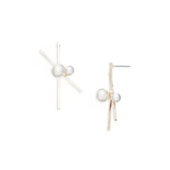 Buy 🧨 AQUA Imitation Pearl Crossover Bar Drop Earrings In Gold Tone - 100% Exclusive Cream/gold ❤️