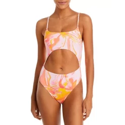 Deals 🧨 AQUA Swirl Print Cutout One Piece 🩱 Swimsuit - 100% Exclusive Pink Multi 🔔