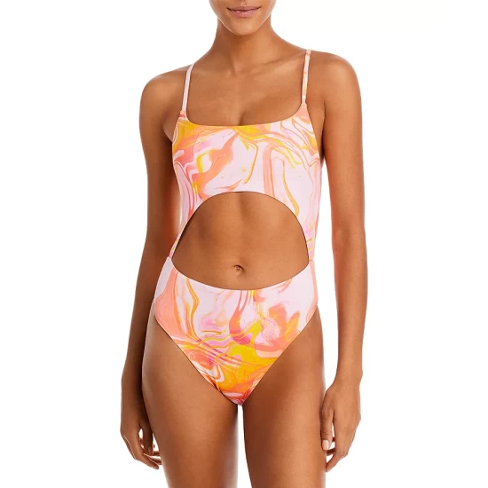 Deals ๐งจ AQUA Swirl Print Cutout One Piece ๐ฉฑ Swimsuit - 100% Exclusive Pink Multi ๐
