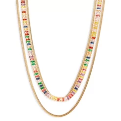 Deals ⭐ AQUA Multicolor Crystal Strand And Herringbone Chain Layered Necklace In Gold Tone, 16"-18" - 100% Exclusive 😀
