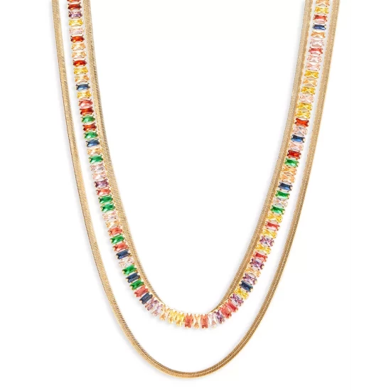 Deals ⭐ AQUA Multicolor Crystal Strand And Herringbone Chain Layered Necklace In Gold Tone, 16"-18" - 100% Exclusive 😀