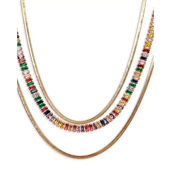 Deals ⭐ AQUA Multicolor Crystal Strand And Herringbone Chain Layered Necklace In Gold Tone, 16"-18" - 100% Exclusive 😀 - Image 2