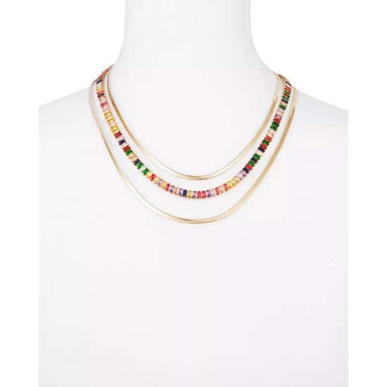 Deals ⭐ AQUA Multicolor Crystal Strand And Herringbone Chain Layered Necklace In Gold Tone, 16"-18" - 100% Exclusive 😀 - Image 3