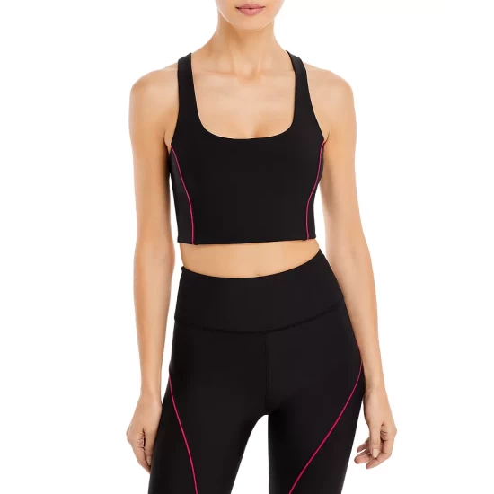 Wholesale 💯 AQUA Contrast Piping Longline Sports Bra - 100% Exclusive Black 😀