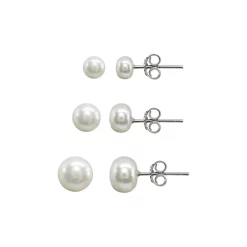 Top 10 🔔 AQUA Cultured Freshwater Pearl Stud Earrings Set, Set Of 3 - 100% Exclusive White/silver ⌛