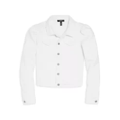 Hot Sale 👍 AQUA 👧 Girls' Puff Sleeve Denim Jacket, Big Kid - 100% Exclusive White 💯