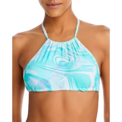 Best deal 👍 AQUA Swirl Print High Neck Halter 👙 Bikini Top - 100% Exclusive Turq Multi ✨