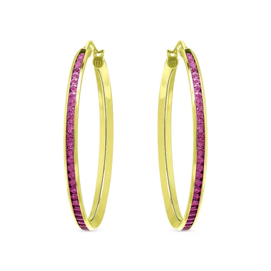 Buy ⭐ AQUA Created Pink Sapphire Hoop Earrings - 100% Exclusive Pink/gold ⌛