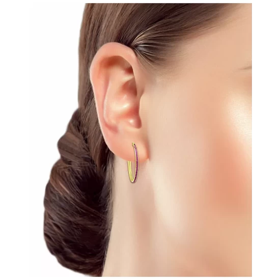 Buy ⭐ AQUA Created Pink Sapphire Hoop Earrings - 100% Exclusive Pink/gold ⌛ - Image 2