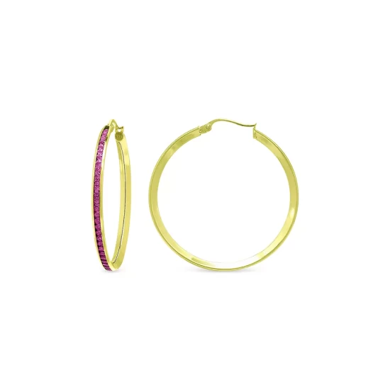 Buy ⭐ AQUA Created Pink Sapphire Hoop Earrings - 100% Exclusive Pink/gold ⌛ - Image 3
