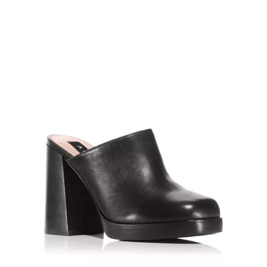 Cheap 😉 AQUA 👩 Women's Moda Square Toe High Heel Mules - 100% Exclusive Black Leather 🥰