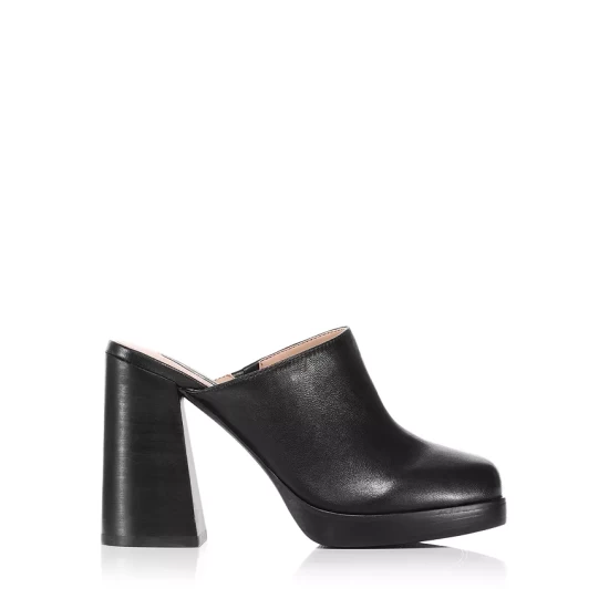 Cheap 😉 AQUA 👩 Women's Moda Square Toe High Heel Mules - 100% Exclusive Black Leather 🥰 - Image 2