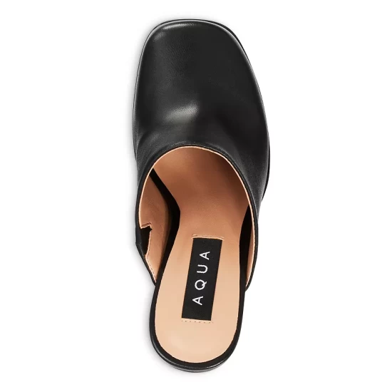 Cheap 😉 AQUA 👩 Women's Moda Square Toe High Heel Mules - 100% Exclusive Black Leather 🥰 - Image 3