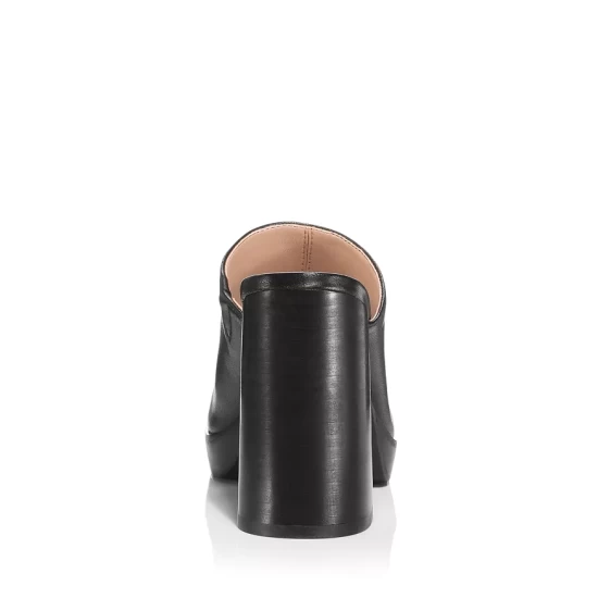 Cheap 😉 AQUA 👩 Women's Moda Square Toe High Heel Mules - 100% Exclusive Black Leather 🥰 - Image 4