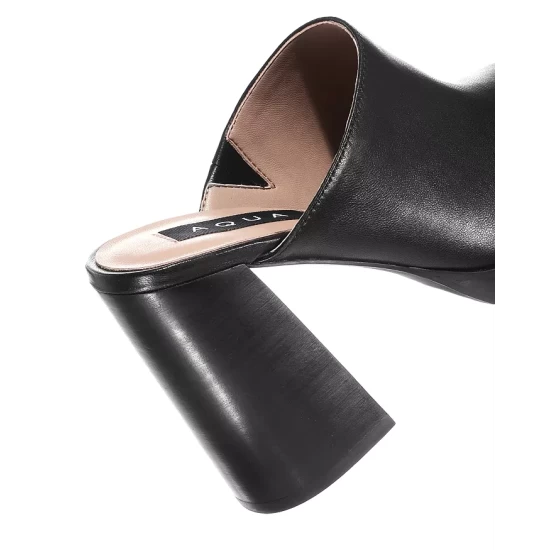 Cheap 😉 AQUA 👩 Women's Moda Square Toe High Heel Mules - 100% Exclusive Black Leather 🥰 - Image 5
