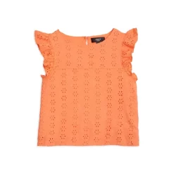 Cheapest 🎁 AQUA 👧 Girls' Eyelet Flutter Top - Big Kid - 100% Exclusive Peach ❤️