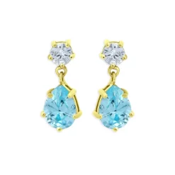 Outlet 🛒 AQUA Cubic Zirconia Pear Shape Drop Earrings - 100% Exclusive Blue/gold ✔️