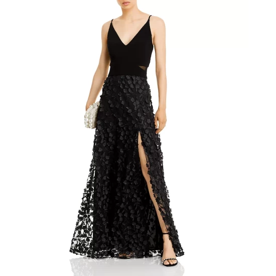 Deals ๐ AQUA Floral Applique Gown - 100% Exclusive Black ๐คฉ - Image 3