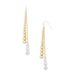 Top 10 ๐ AQUA Ball & Imitation Pearl Double Row Linear Drop Earrings In Gold Tone - 100% Exclusive Gold/white ๐
