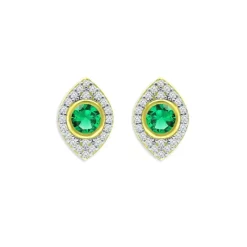 Best Pirce 🌟 AQUA Green Quartz Pavé Evil Eye Stud Earrings In 18K Gold-Plated Sterling Silver - 100% Exclusive Green/gold 👍