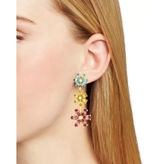 Budget ๐ AQUA Multicolor Crystal Floral Drop Earrings In Gold Tone - 100% Exclusive ๐คฉ - Image 2