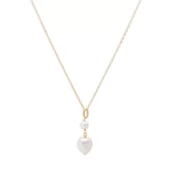 Hot Sale 😀 AQUA Cultured Freshwater Pearl Heart Pendant Necklace, 15.5"-17.5" - 100% Exclusive White/gold 👍