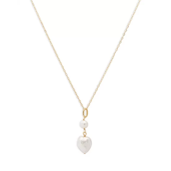 Hot Sale ๐ AQUA Cultured Freshwater Pearl Heart Pendant Necklace, 15.5"-17.5" - 100% Exclusive White/gold ๐