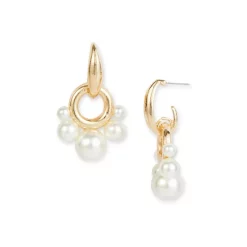 Hot Sale 🔔 AQUA Imitation Pearl Ring Charm Huggie Hop Earrings - 100% Exclusive White/gold 😀