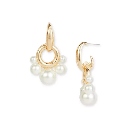 Hot Sale 🔔 AQUA Imitation Pearl Ring Charm Huggie Hop Earrings - 100% Exclusive White/gold 😀