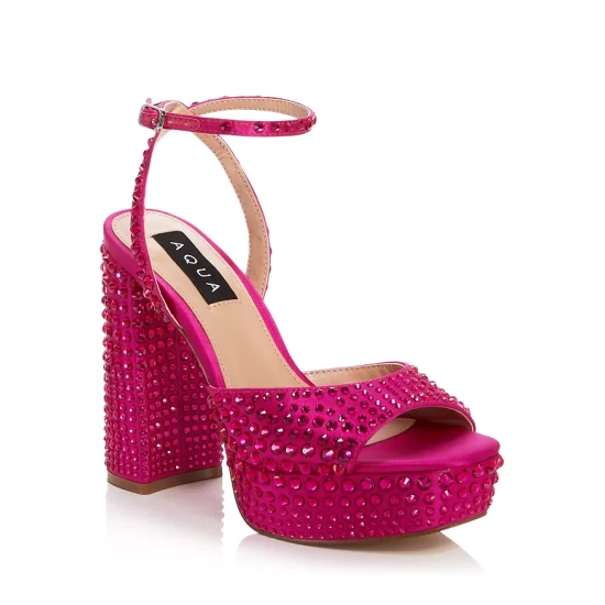 Discount ๐ AQUA ๐ฉ Women's Lesly Ankle Strap High Heel ๐ฉด Sandals - 100% Exclusive Silver Fabric โจ - Image 8