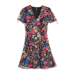 Buy 🎉 AQUA 👧 Girls' Floral Print Tie Sleeve Midi 👗 Dress, Big Kid - 100% Exclusive Black Multi ⌛