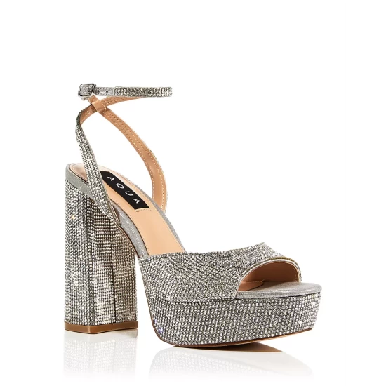 Discount ๐ AQUA ๐ฉ Women's Lesly Ankle Strap High Heel ๐ฉด Sandals - 100% Exclusive Silver Fabric โจ - Image 9
