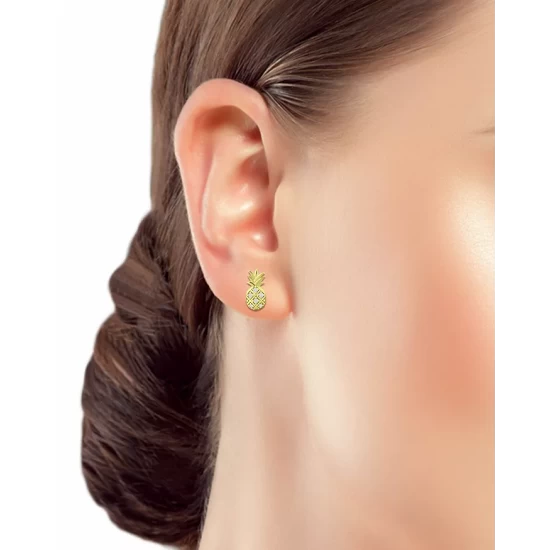 Outlet โญ AQUA Crystal Pineapple Stud Earrings - 100% Exclusive Gold ๐ - Image 2