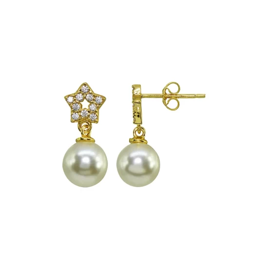 New ๐ AQUA Pavรฉ Star & Cultured Freshwater Pearl Drop Earrings - 100% Exclusive White/gold โญ - Image 3