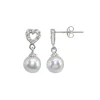 Wholesale 🔔 AQUA Sterling Silver Cultured Freshwater Pearl & Pavé Cubic Zirconia Heart Drop Earrings - 100% Exclusive 🧨