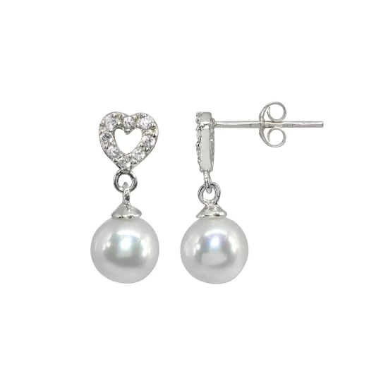Wholesale ๐ AQUA Sterling Silver Cultured Freshwater Pearl & Pavรฉ Cubic Zirconia Heart Drop Earrings - 100% Exclusive ๐งจ
