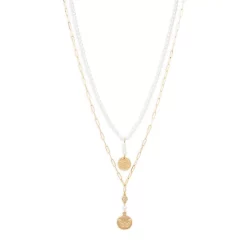 Best deal ๐ AQUA Bead Layered Medallion Drop Pendant Necklace, 17" - 100% Exclusive Gold ๐