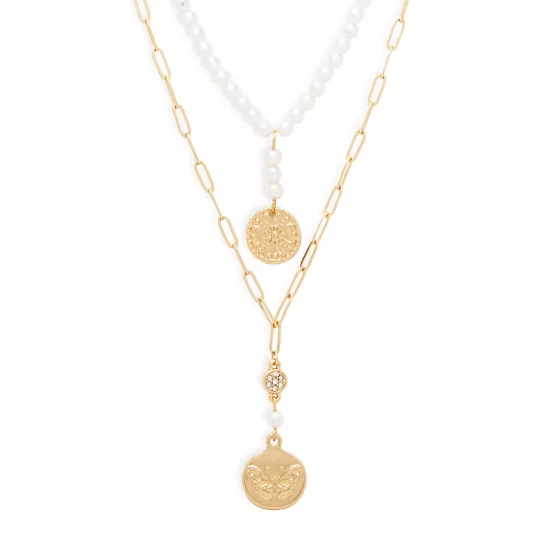 Best deal ๐ AQUA Bead Layered Medallion Drop Pendant Necklace, 17" - 100% Exclusive Gold ๐ - Image 3