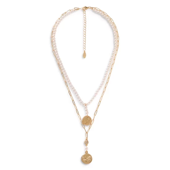 Best deal ๐ AQUA Bead Layered Medallion Drop Pendant Necklace, 17" - 100% Exclusive Gold ๐ - Image 4