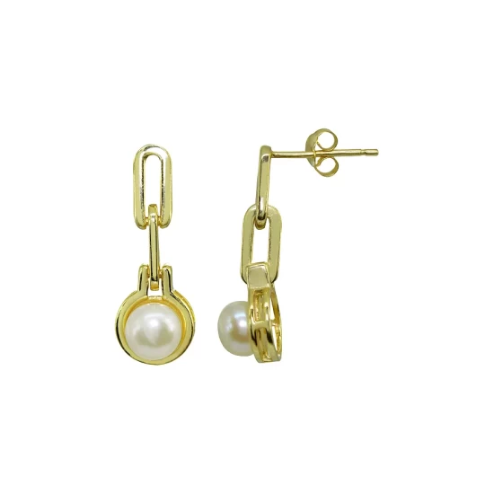Buy ๐ AQUA Double Link & Cultured Freshwater Pearl Drop Earrings - 100% Exclusive White/gold ๐งจ