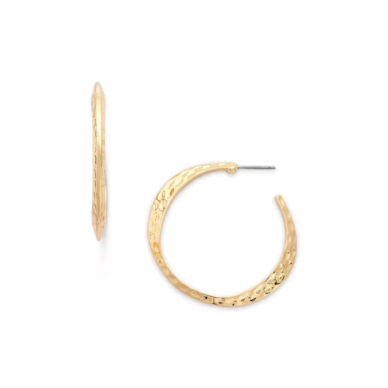 Best Pirce 🤩 AQUA Textured Medium Hoop Earrings In Gold Tone Plated Zinc ❤️