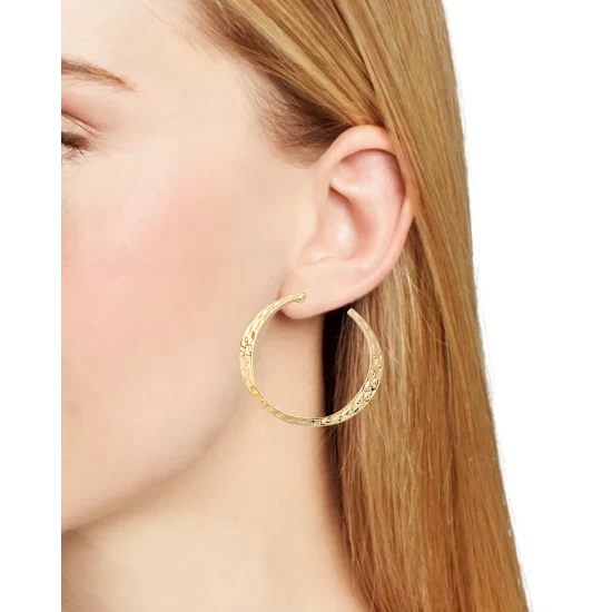 Best Pirce 🤩 AQUA Textured Medium Hoop Earrings In Gold Tone Plated Zinc ❤️ - Image 2